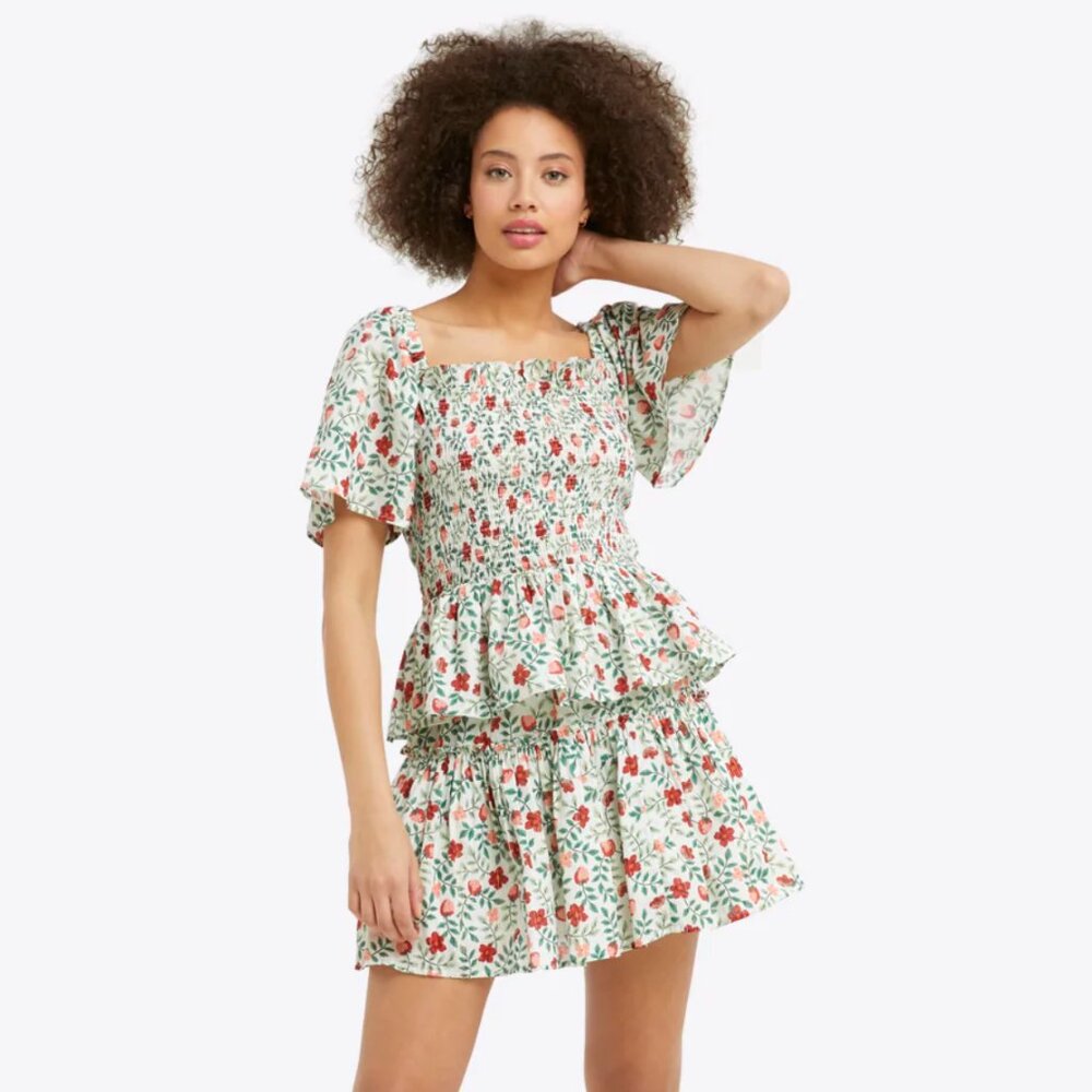 Draper James Deana Smocked Top and Skirt in Strawberry Field XS